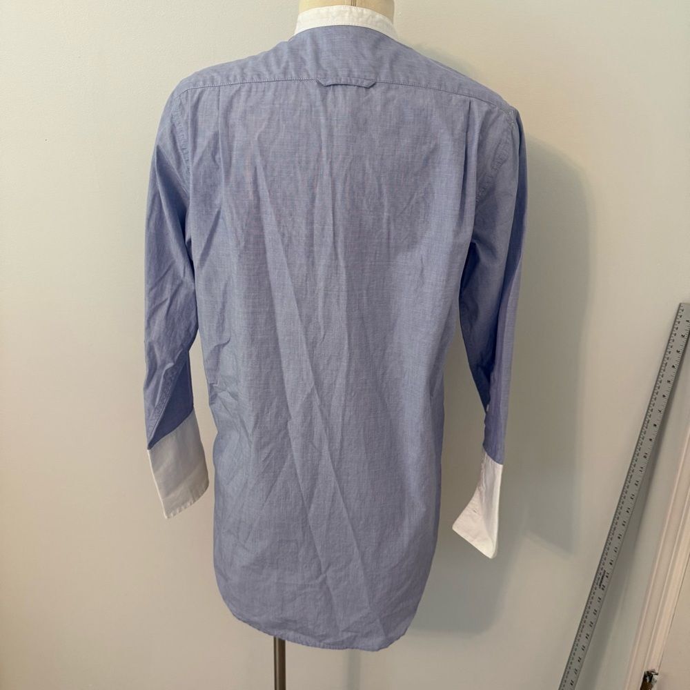 J. Crew Chambray Blue Relaxed-Fit Collarless End-On-End Cotton Tunic Shirt 4 - Picture 5 of 10